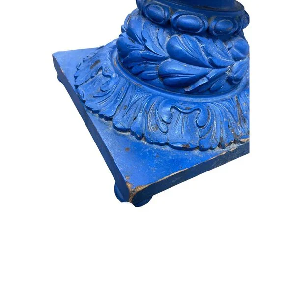 Vintage Blue ornate Handmade Carved floral Wooden Candle Holder19.5x8 SKU 9387
